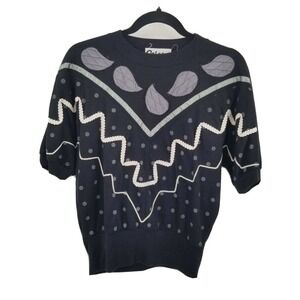 Oriana s vintage 80's top brickbrack ribbon leaf